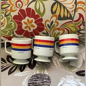 3PC. Lot VINTAGE Retro 3-Striped Ceramic Espresso Cup